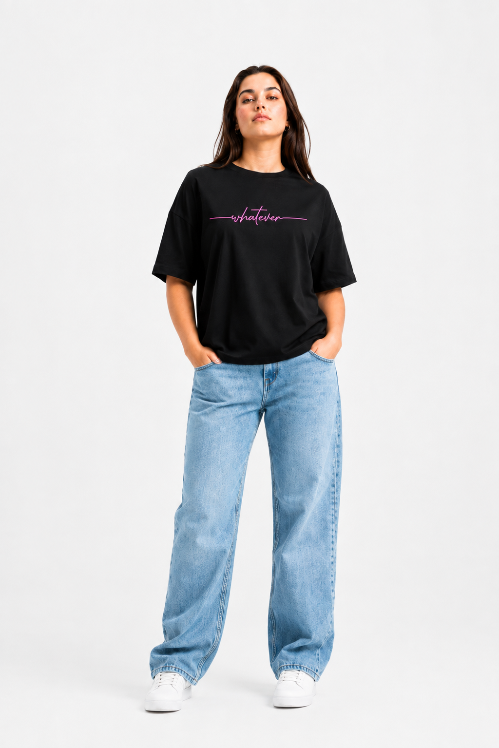 Whatever Script Graphic Oversized T-Shirt – Black
