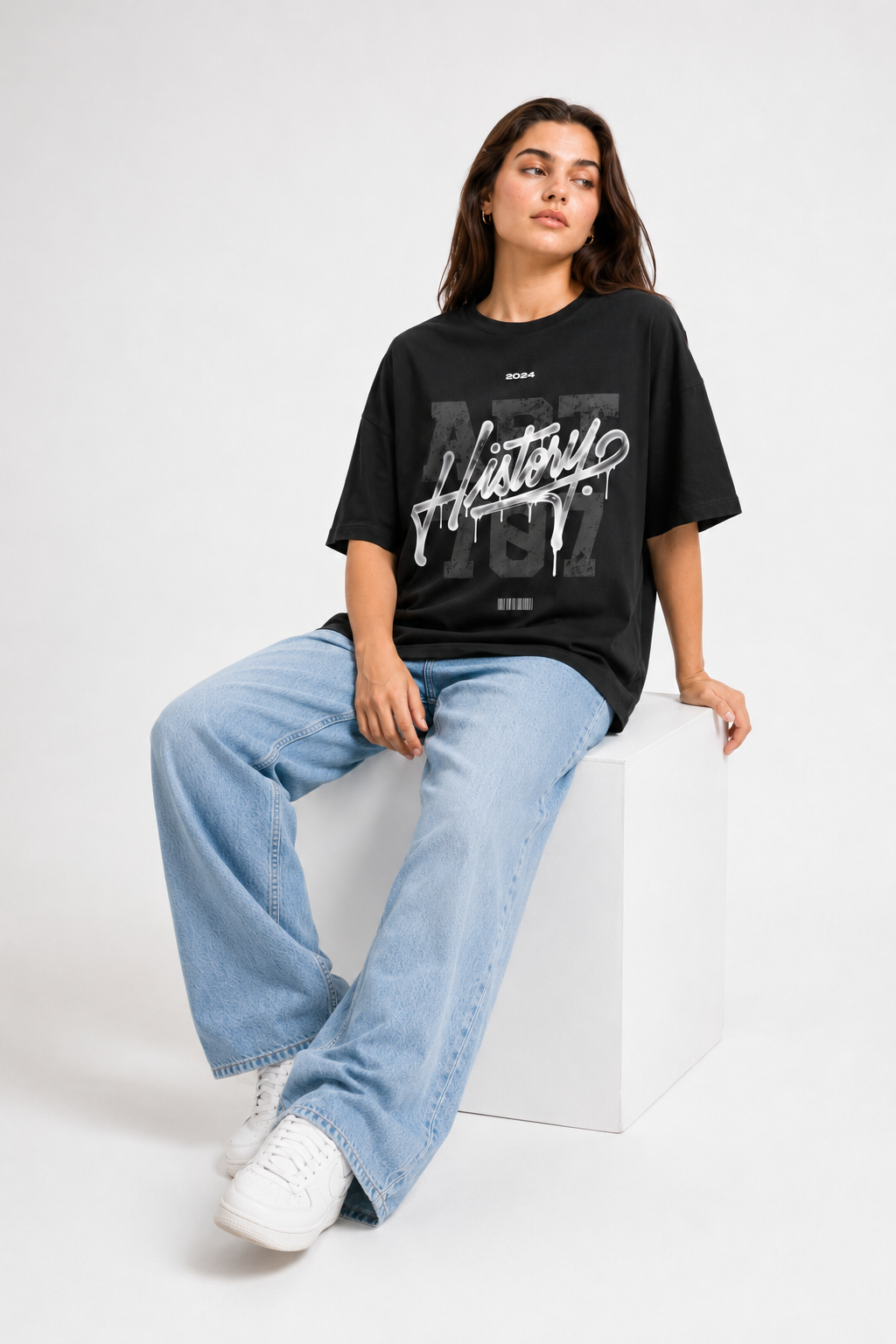 History Graphic Oversized T-Shirt Black