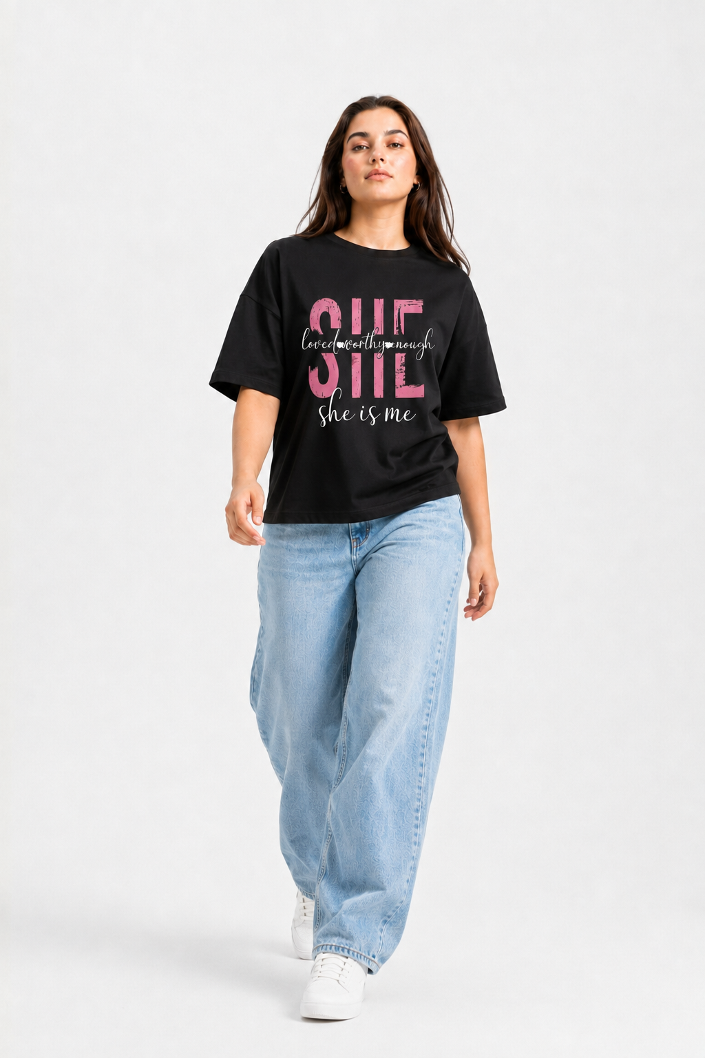 She Is Enough Graphic Oversized T-Shirt Black