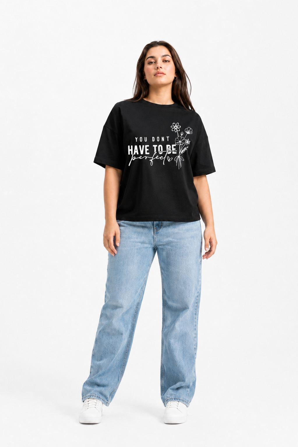 You Don’t Have to Be Perfect Floral Graphic Oversized T-Shirt Black