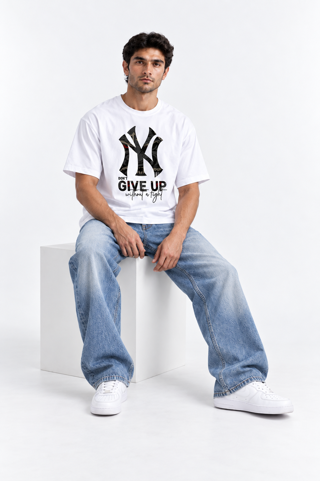 Metal Font Graphic Oversized T-Shirt - White