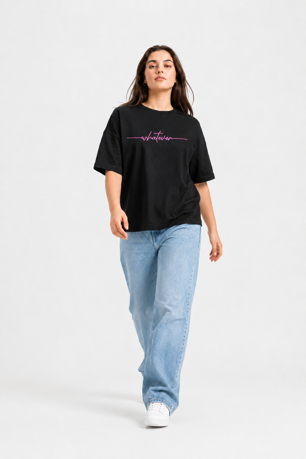 Whatever Script Graphic Oversized T-Shirt – Black