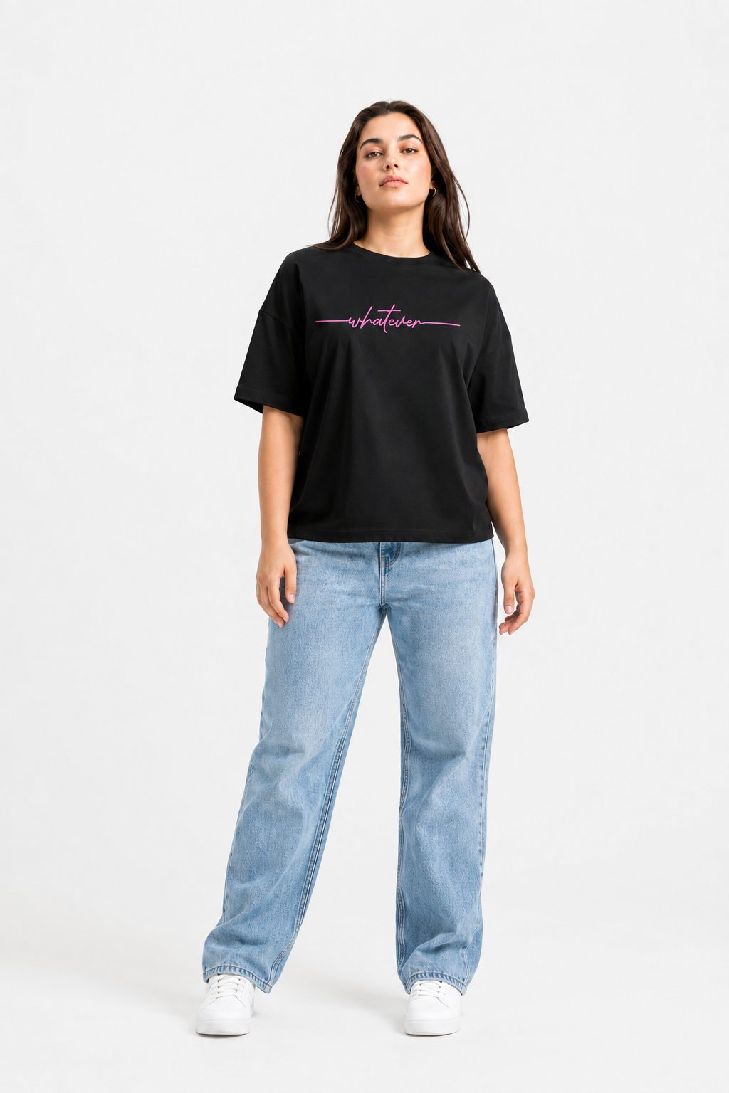 Whatever Script Graphic Oversized T-Shirt – Black