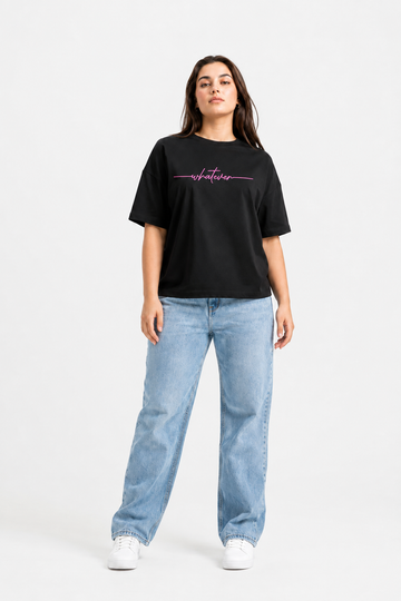 Whatever Script Graphic Oversized T-Shirt – Black