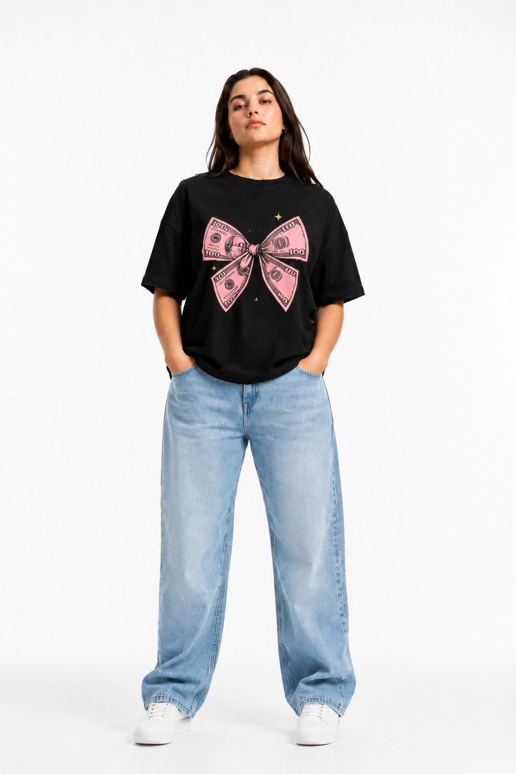 Money Bow Graphic Oversized T-Shirt Black