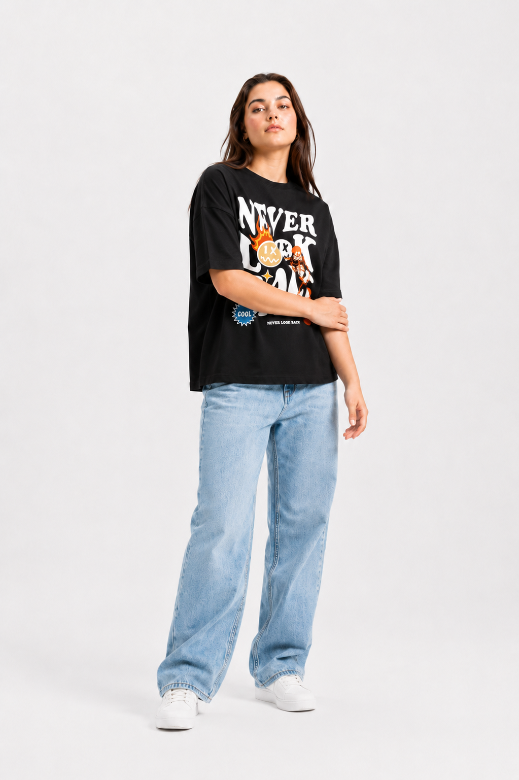 Never Look Back Oversized Graphic T-Shirt