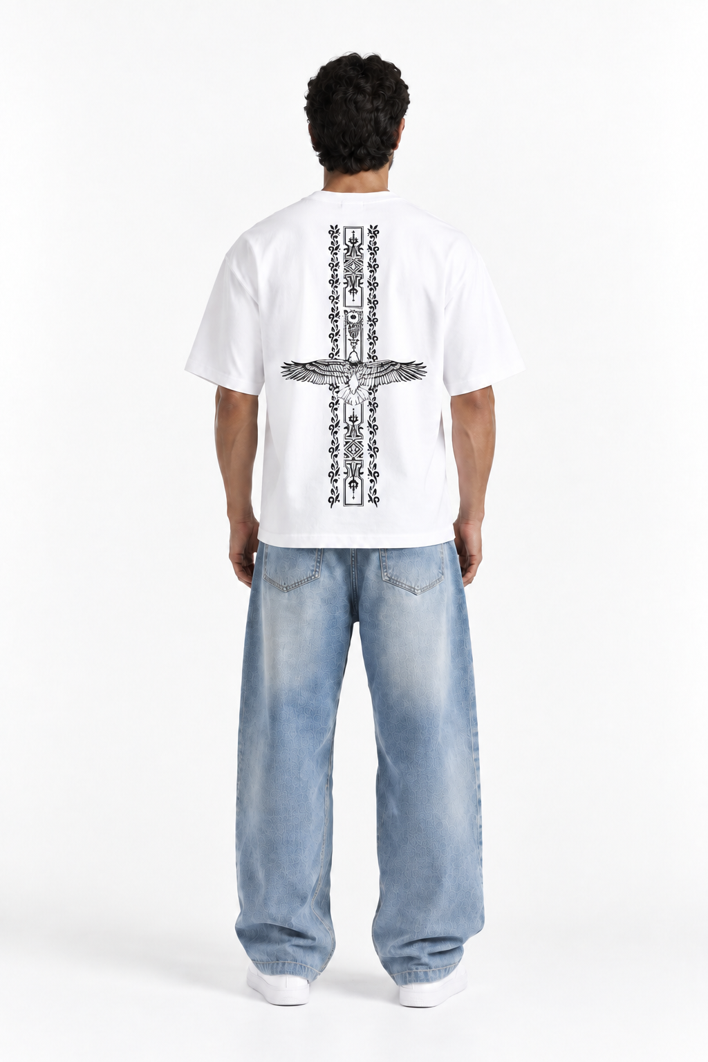 Winged Cross Oversized Graphic T-Shirt White