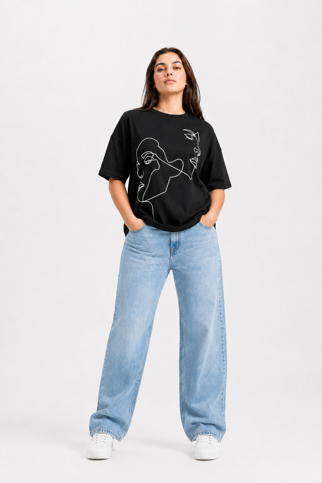 Line Art Muse Oversized Graphic T-Shirt – Black