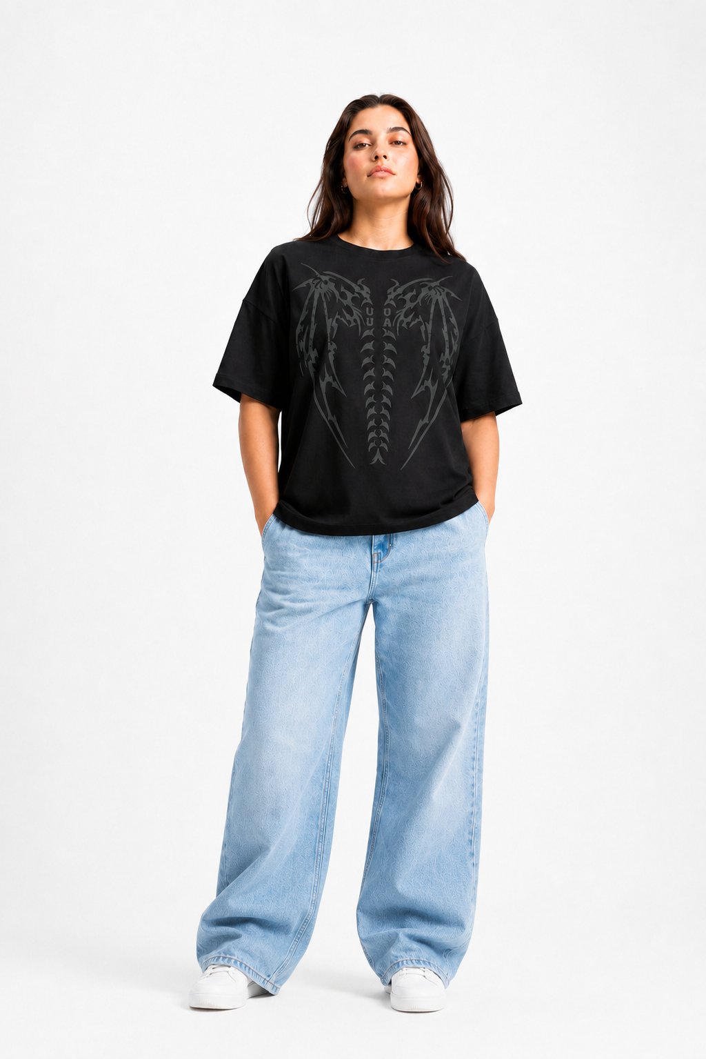 Shadow Wings Oversized Graphic T-Shirt – Black