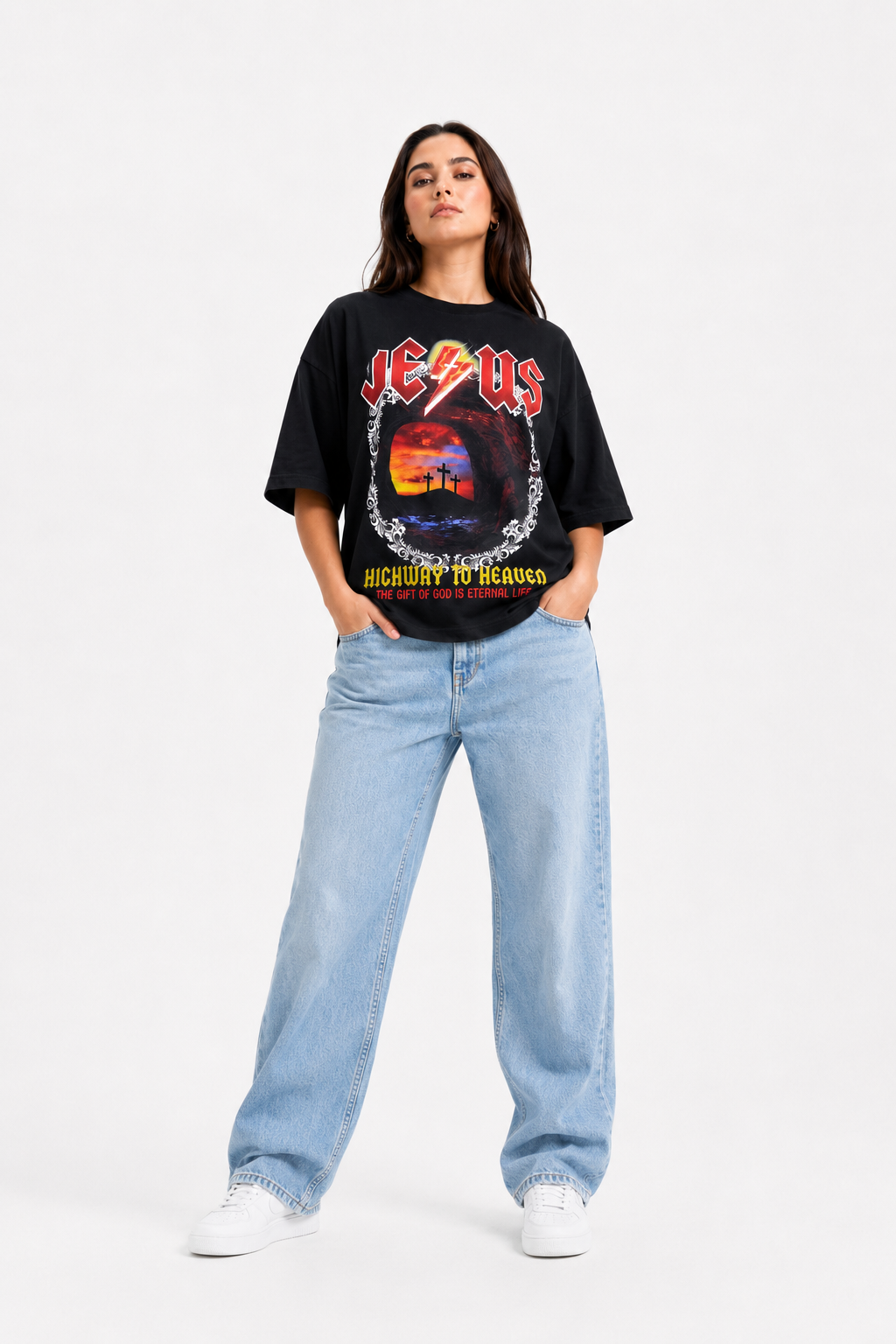Highway to Heaven Graphic Oversized T-Shirt – Black