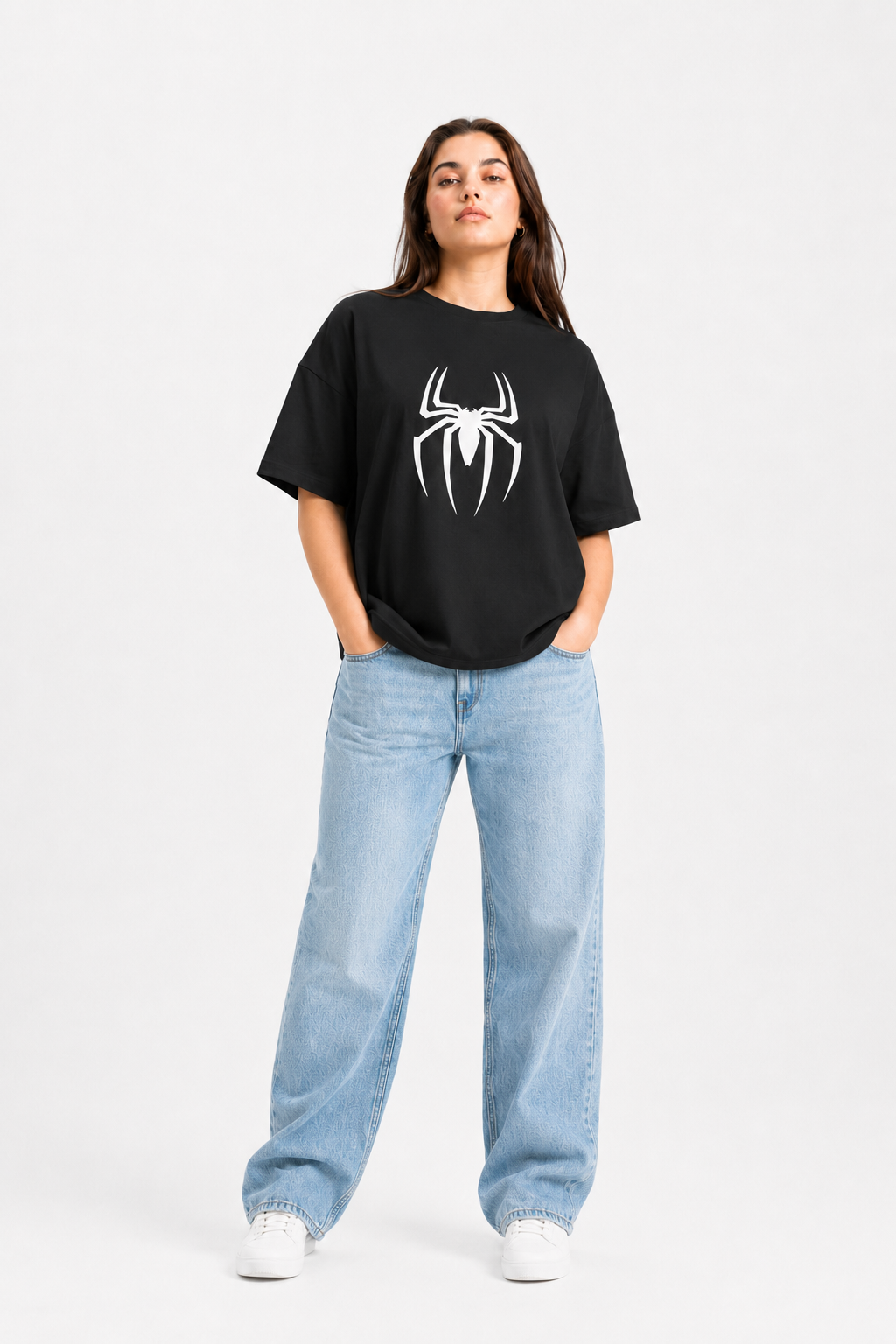 Spider Web Graphic Oversized T-Shirt – Black