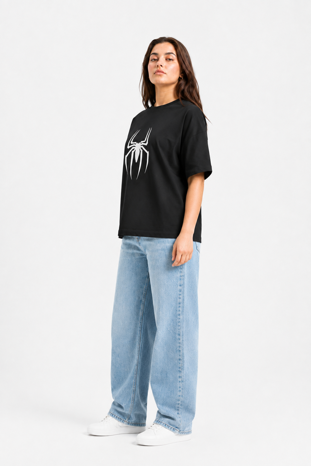 Spider Web Graphic Oversized T-Shirt – Black