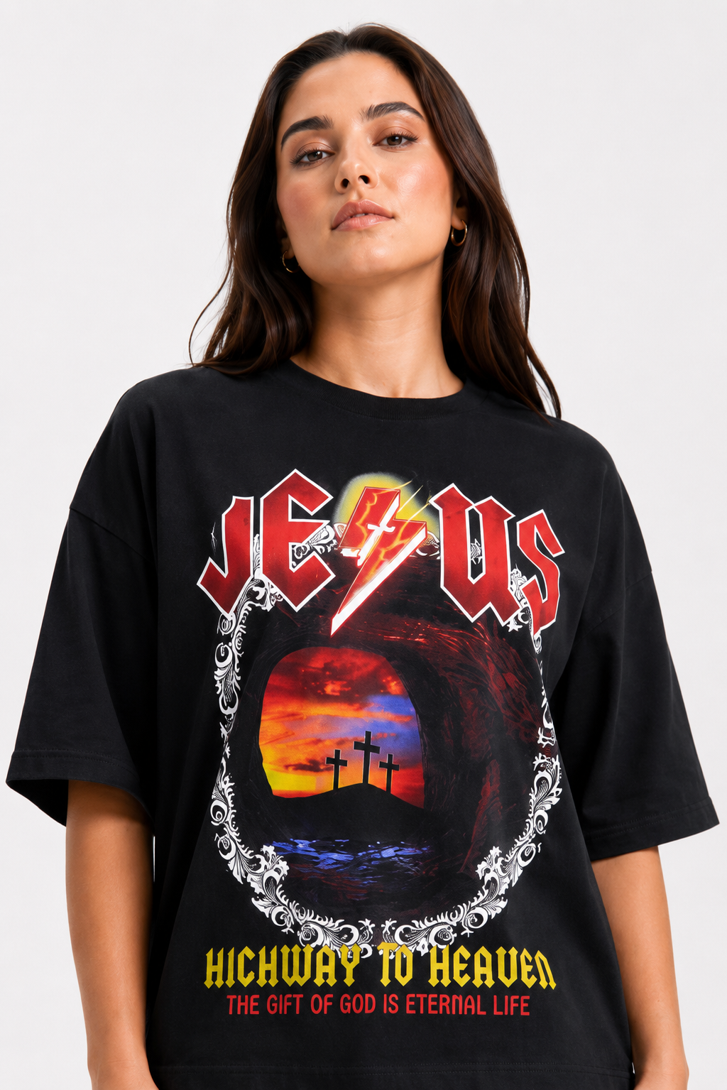 Highway to Heaven Graphic Oversized T-Shirt – Black