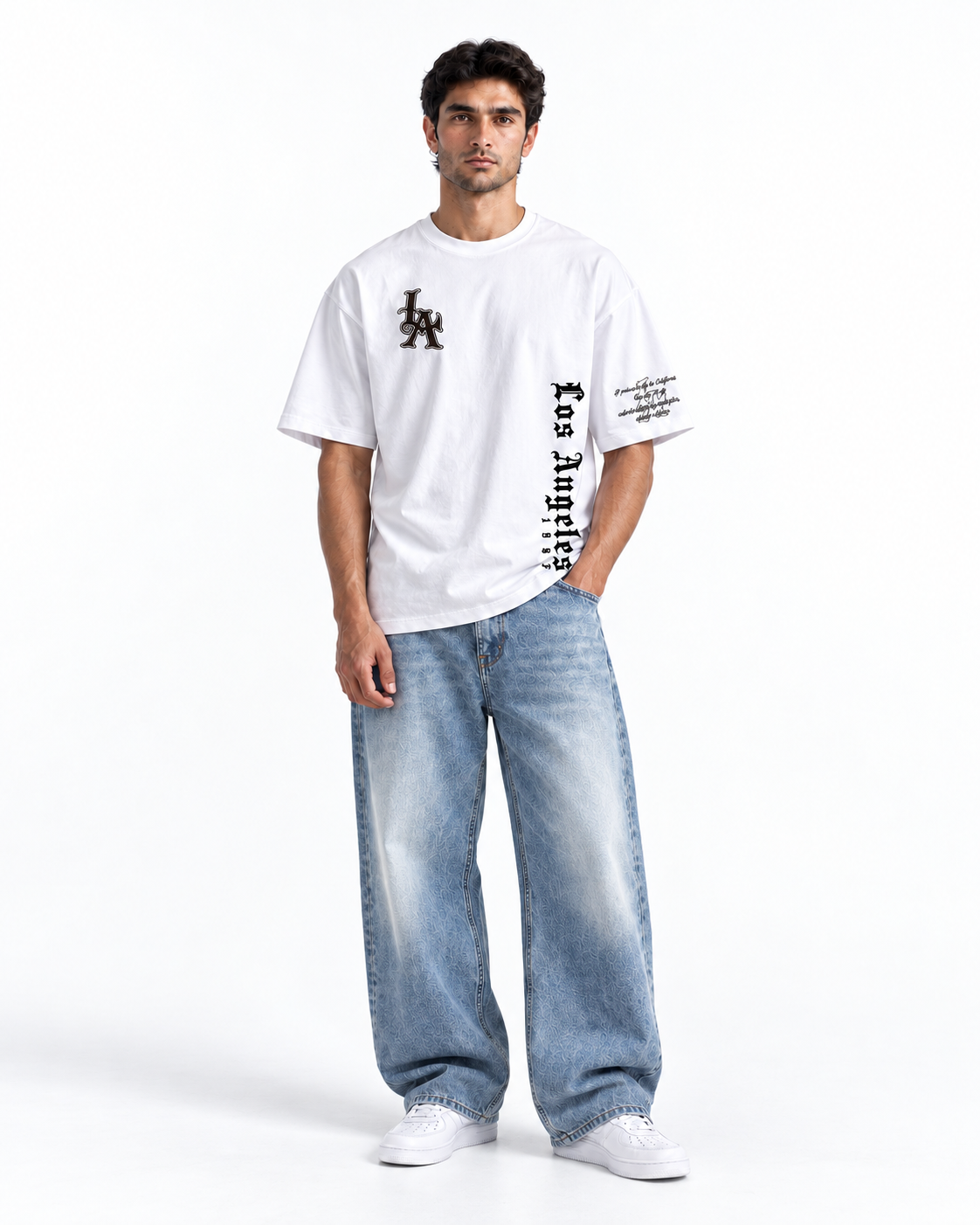 LA Gothic Typography Oversized T-Shirt - White