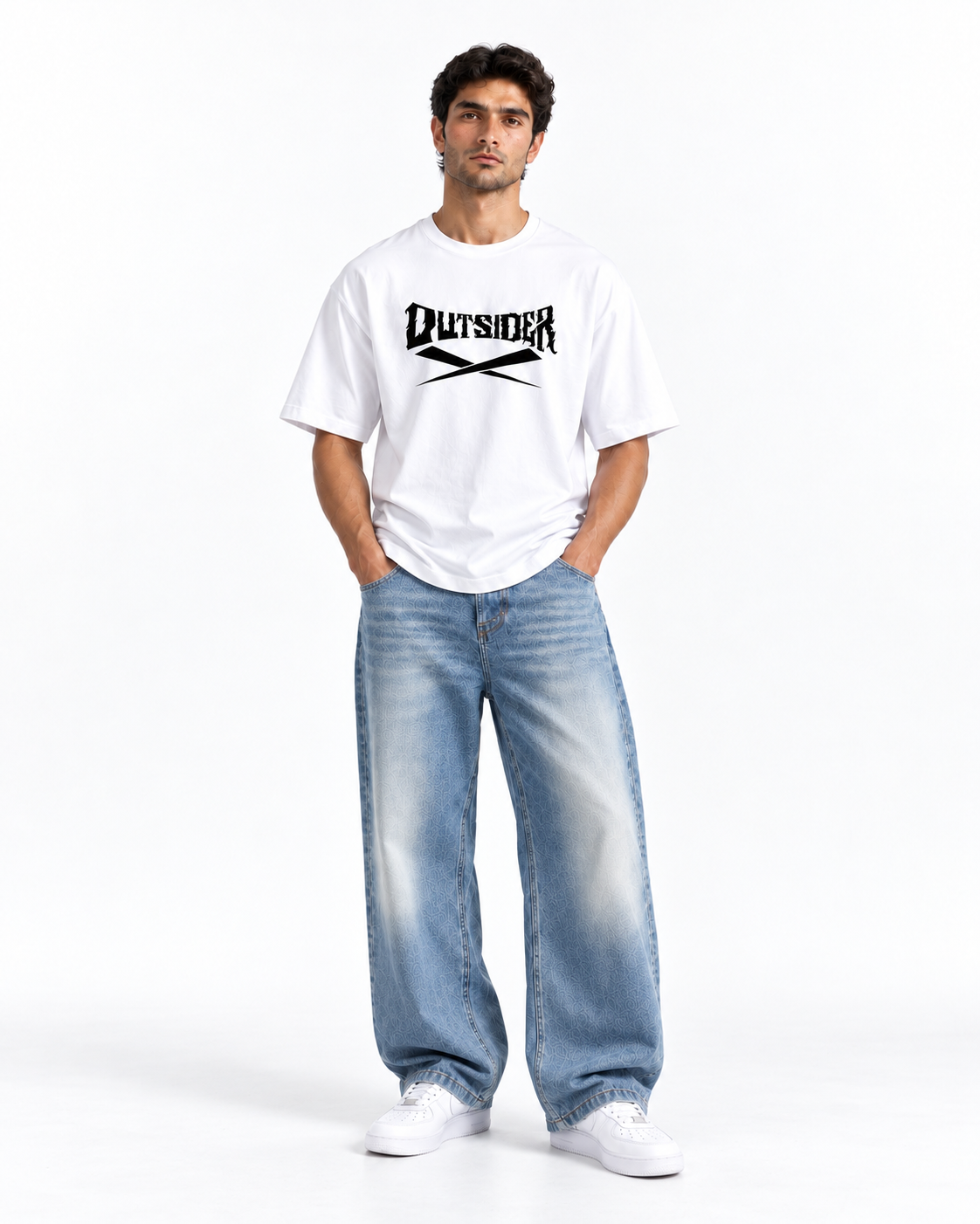 Outsider Gothic Typography Oversized T-Shirt - White