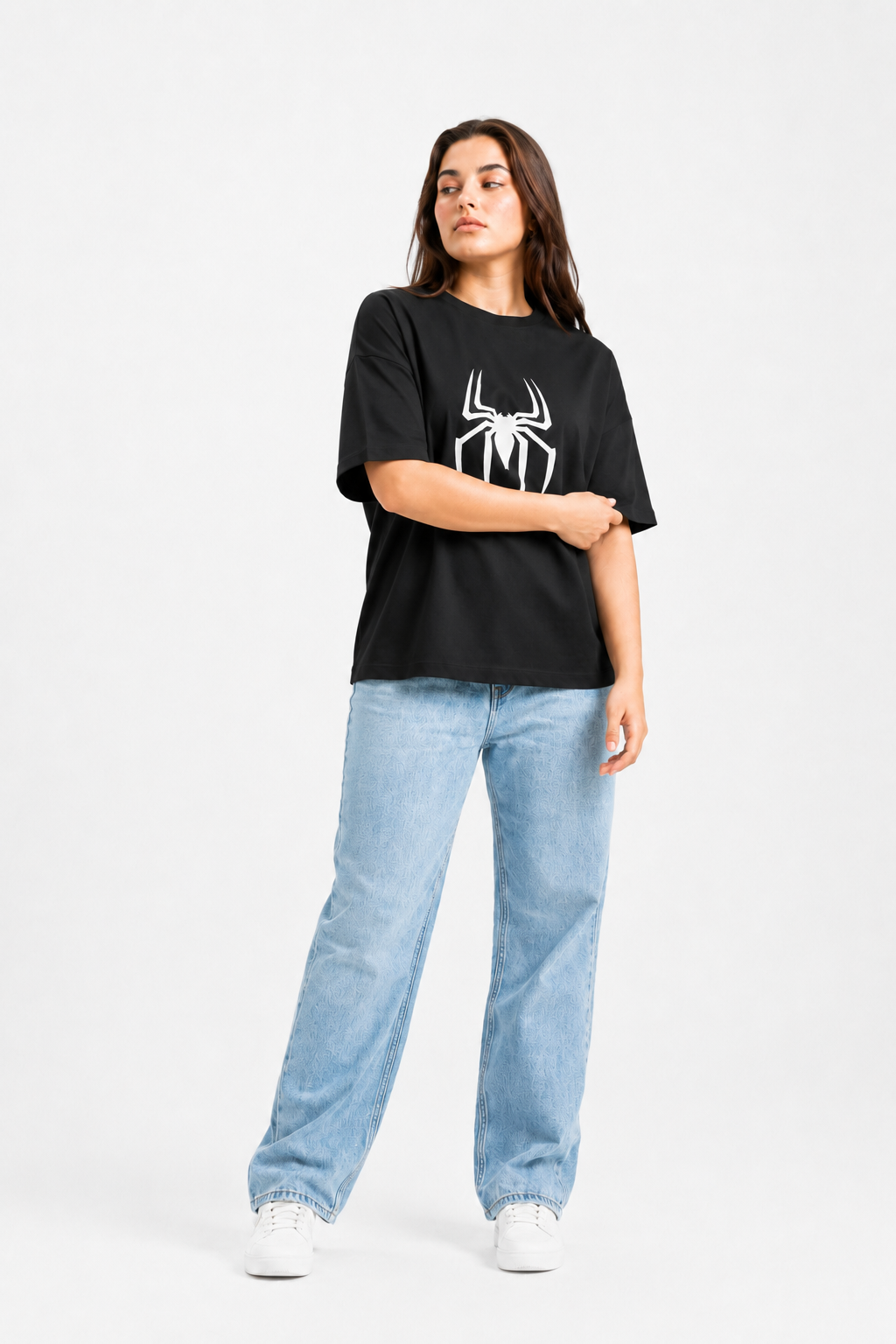 Spider Web Graphic Oversized T-Shirt – Black