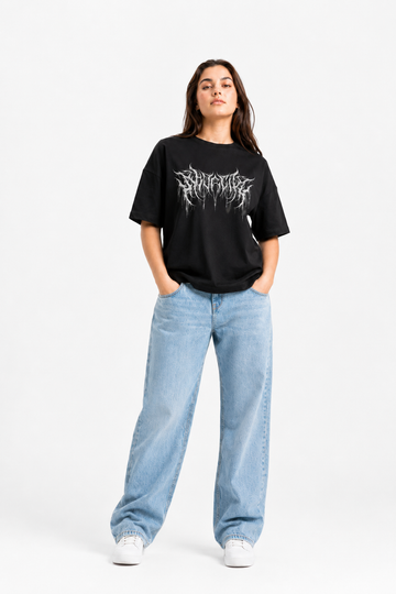 Infernal Script Oversized Graphic T-Shirt Black