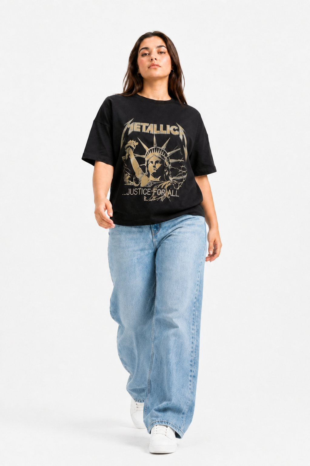 Metallic Graphic Oversized T-Shirt Black