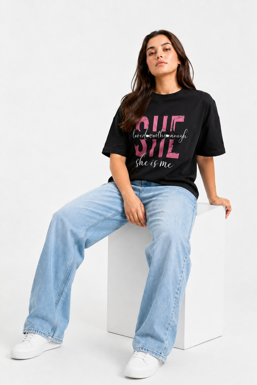 She Is Enough Graphic Oversized T-Shirt Black