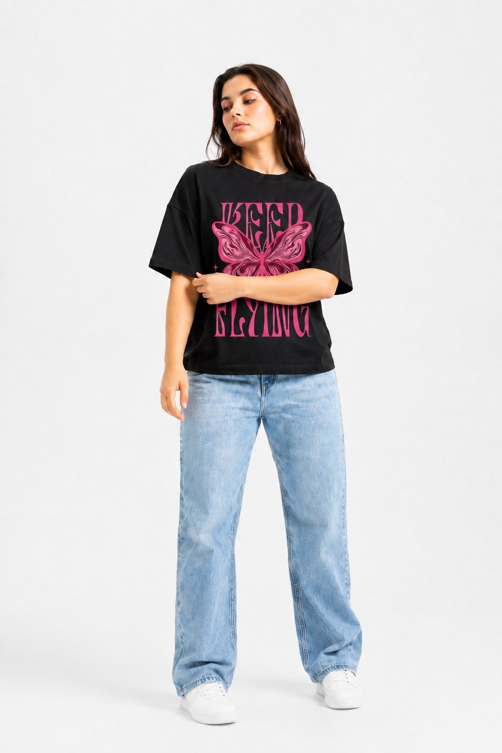 Butterfly Freedom Graphic Oversized T-Shirt Black