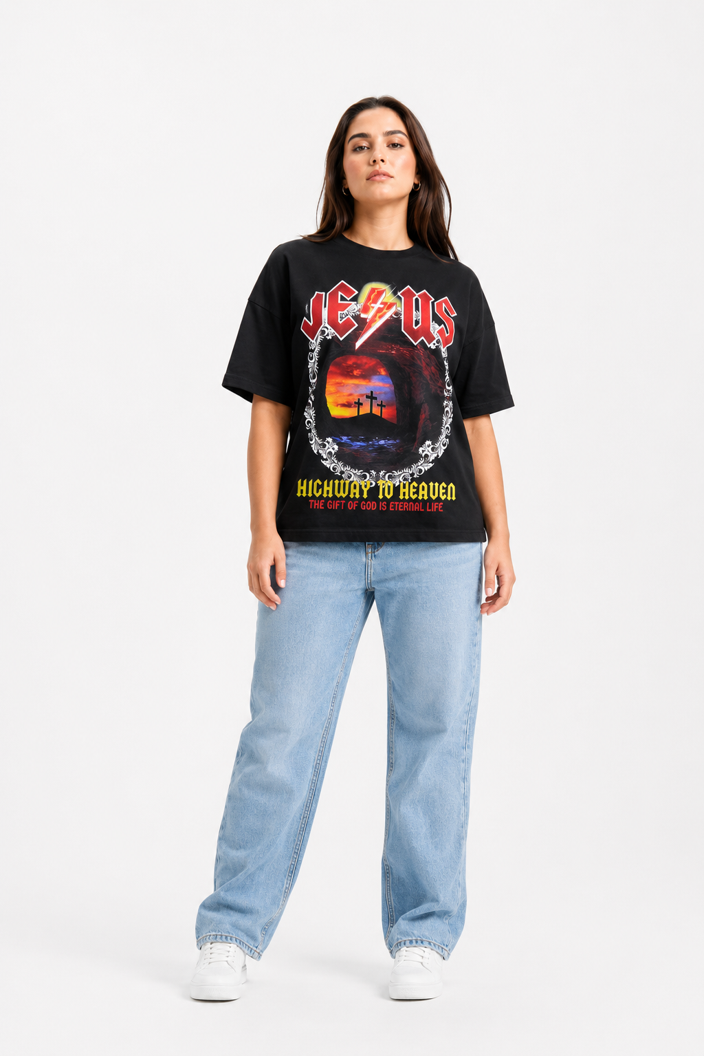 Highway to Heaven Graphic Oversized T-Shirt – Black