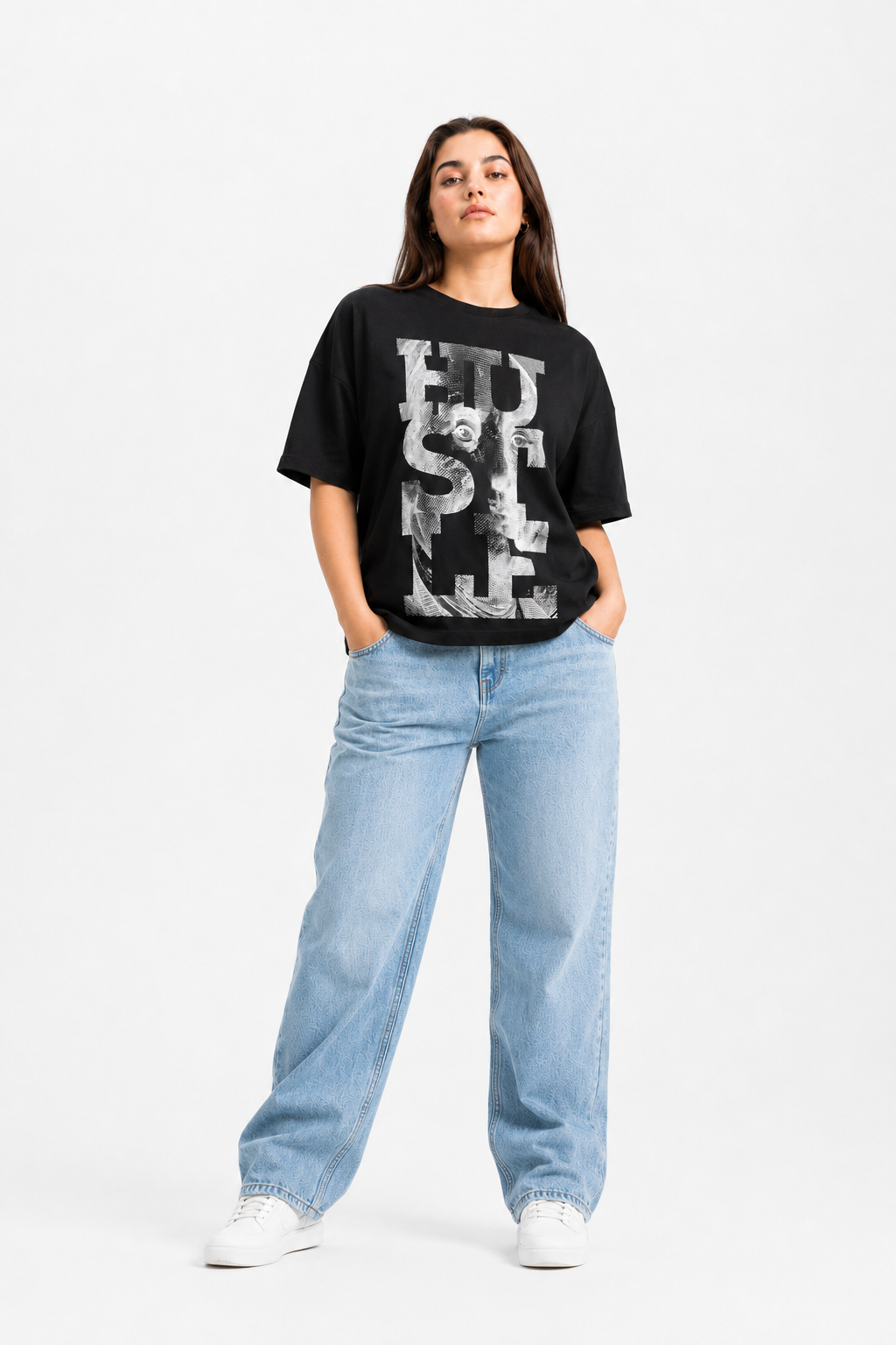 Black Oversized Graphic T-Shirt Distressed Streetwear Tee