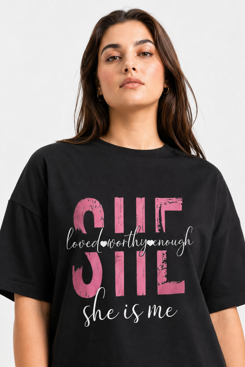 She Is Enough Graphic Oversized T-Shirt Black