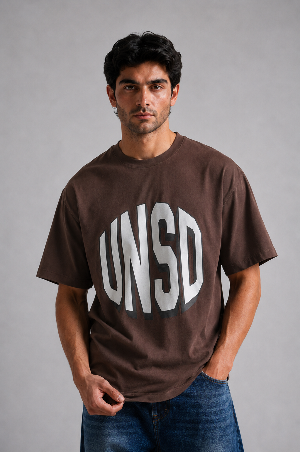UNSTD graphic t-shirt full body streetwear look