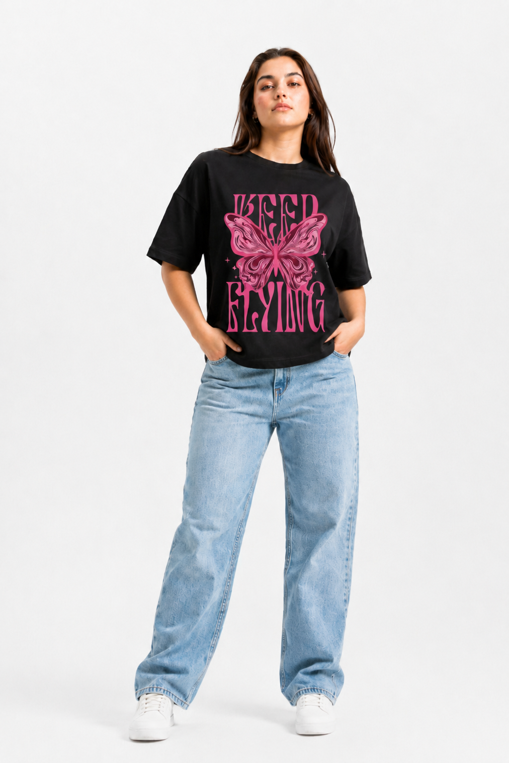 Butterfly Freedom Graphic Oversized T-Shirt Black