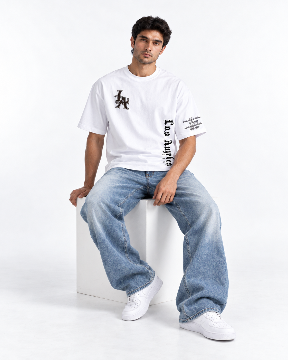 LA Gothic Typography Oversized T-Shirt - White