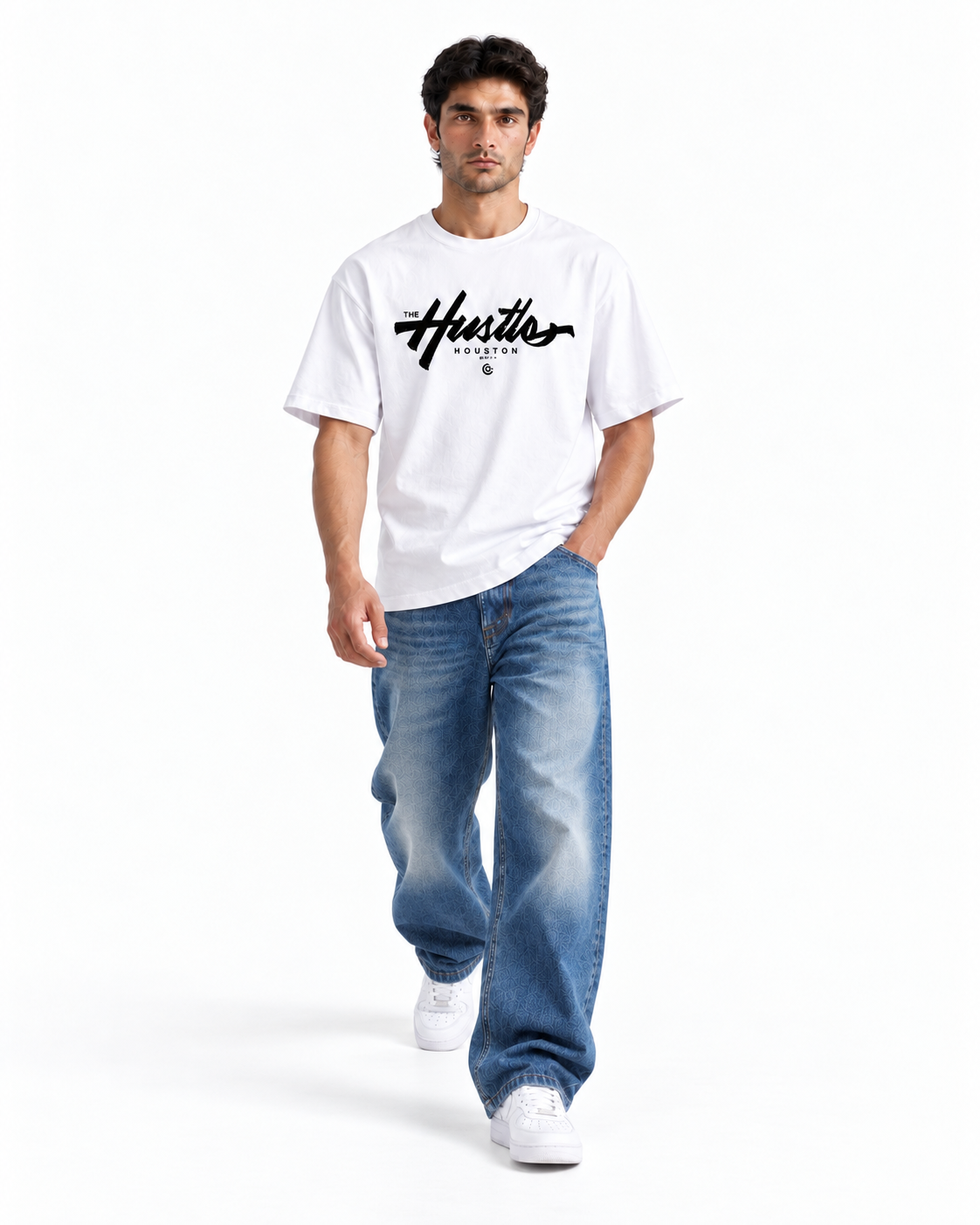The Hustle Houston Oversized Graphic T-Shirt - White