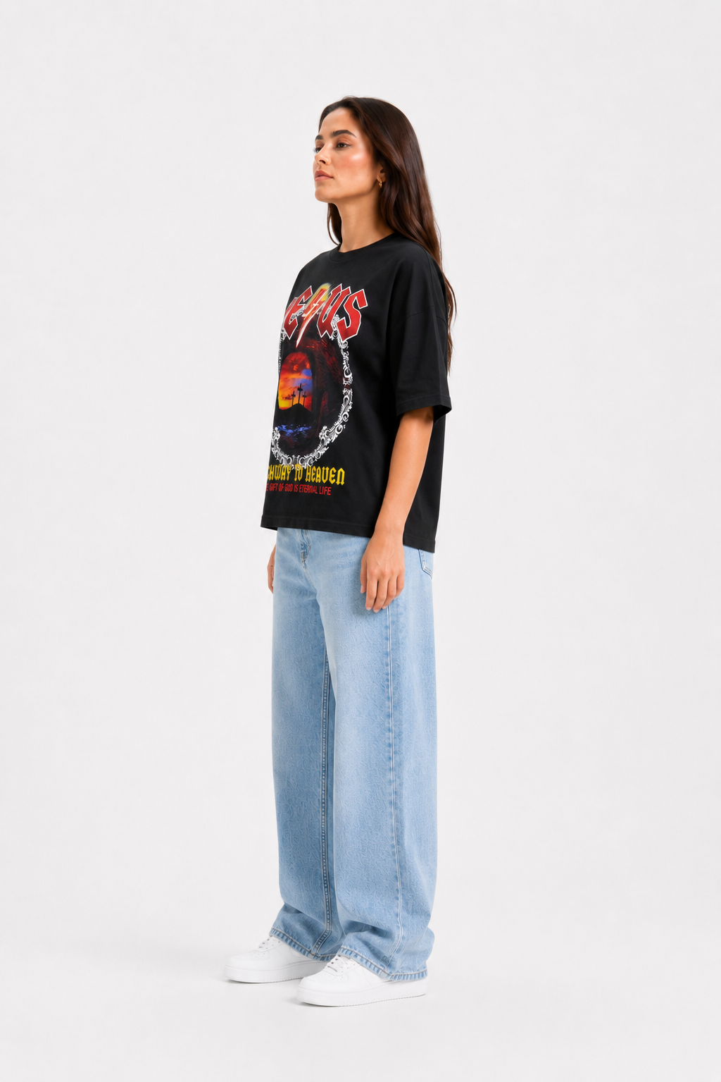 Highway to Heaven Graphic Oversized T-Shirt – Black