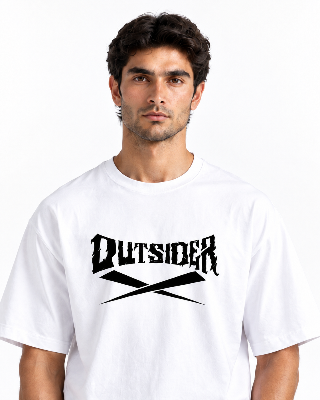 Outsider Gothic Typography Oversized T-Shirt - White