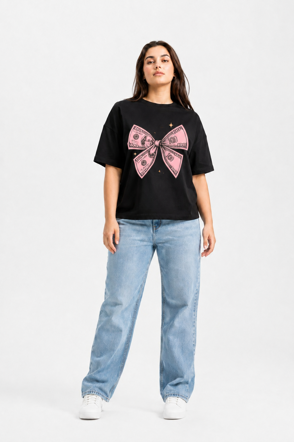 Money Bow Graphic Oversized T-Shirt Black