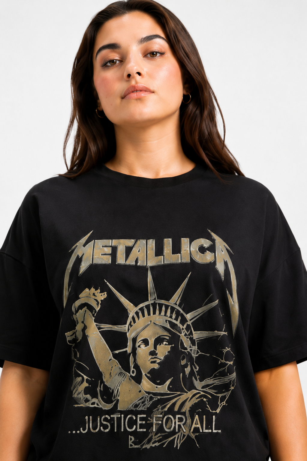 Metallic Graphic Oversized T-Shirt Black