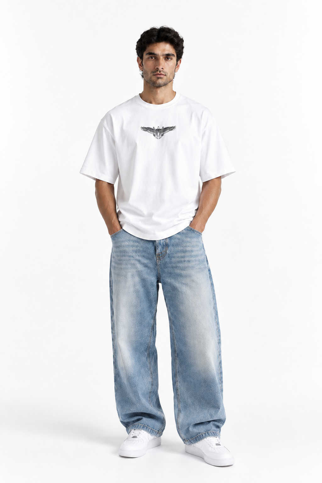 Winged Cross Oversized Graphic T-Shirt White