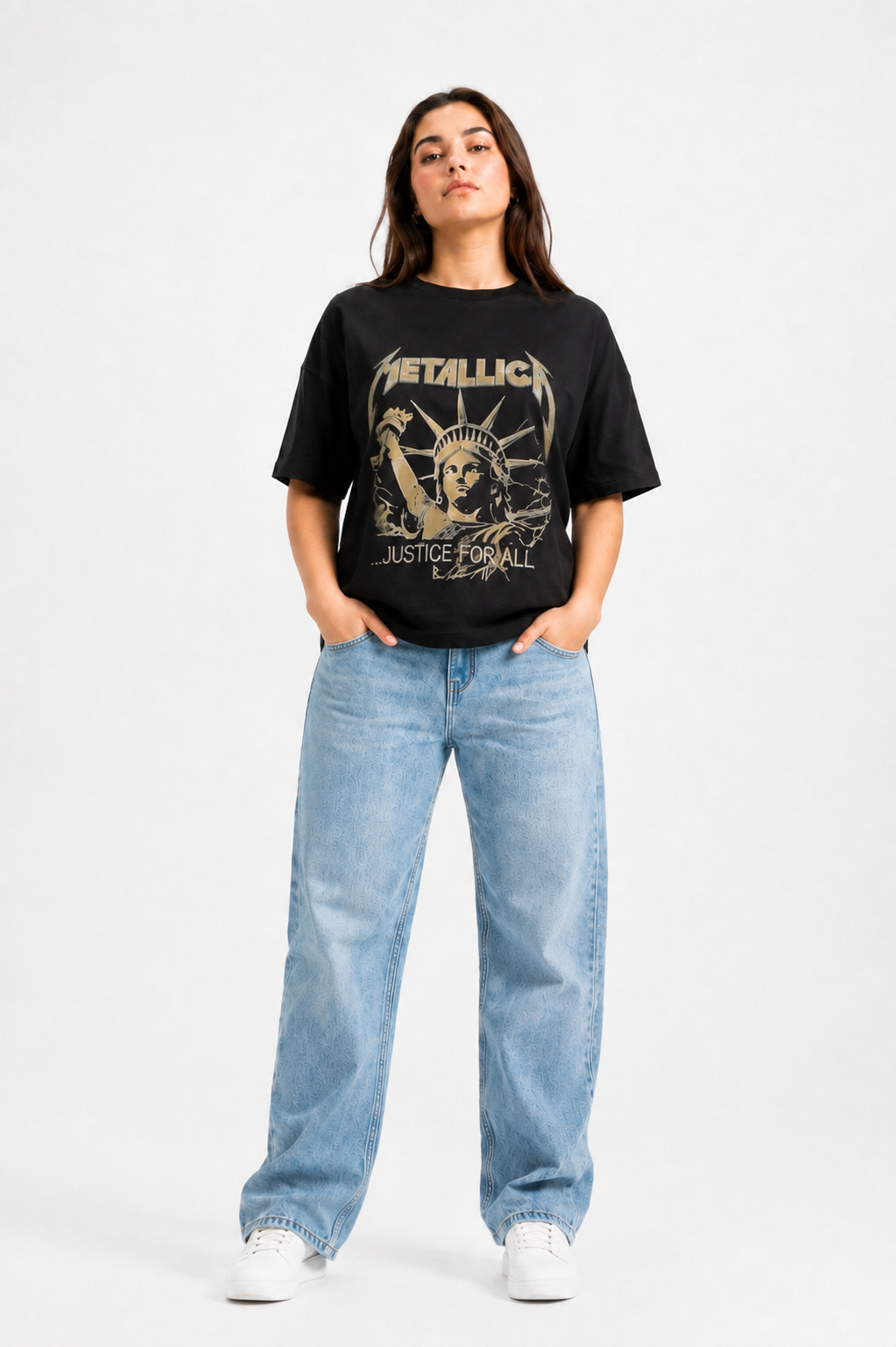 Metallic Graphic Oversized T-Shirt Black