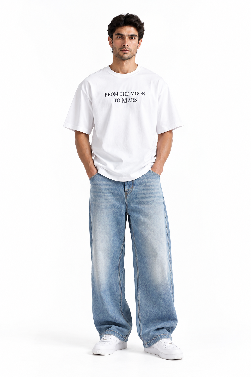 From The Moon To Mars Oversized Graphic T-Shirt White