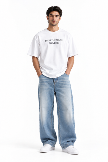 From The Moon To Mars Oversized Graphic T-Shirt White