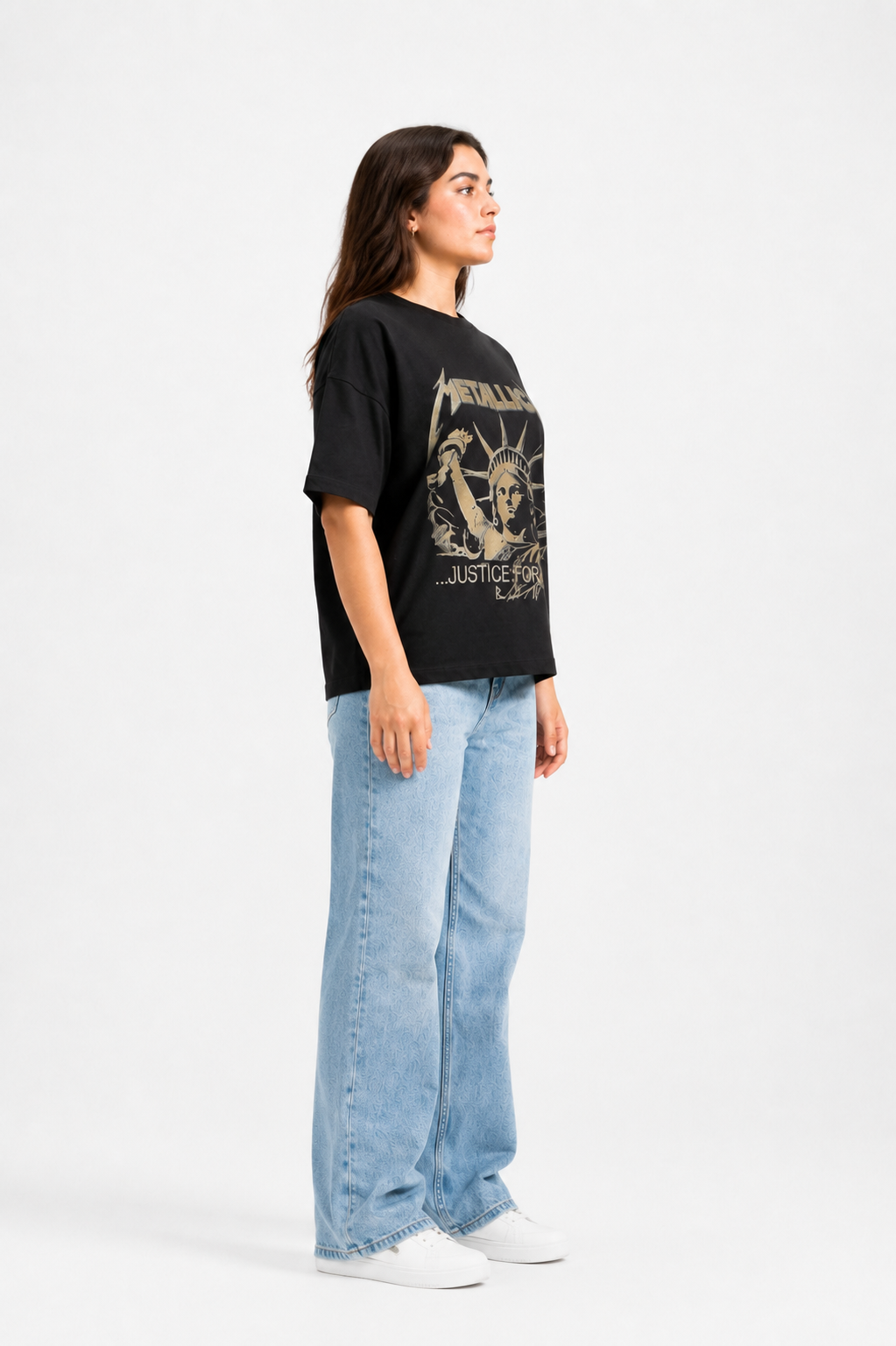 Metallic Graphic Oversized T-Shirt Black