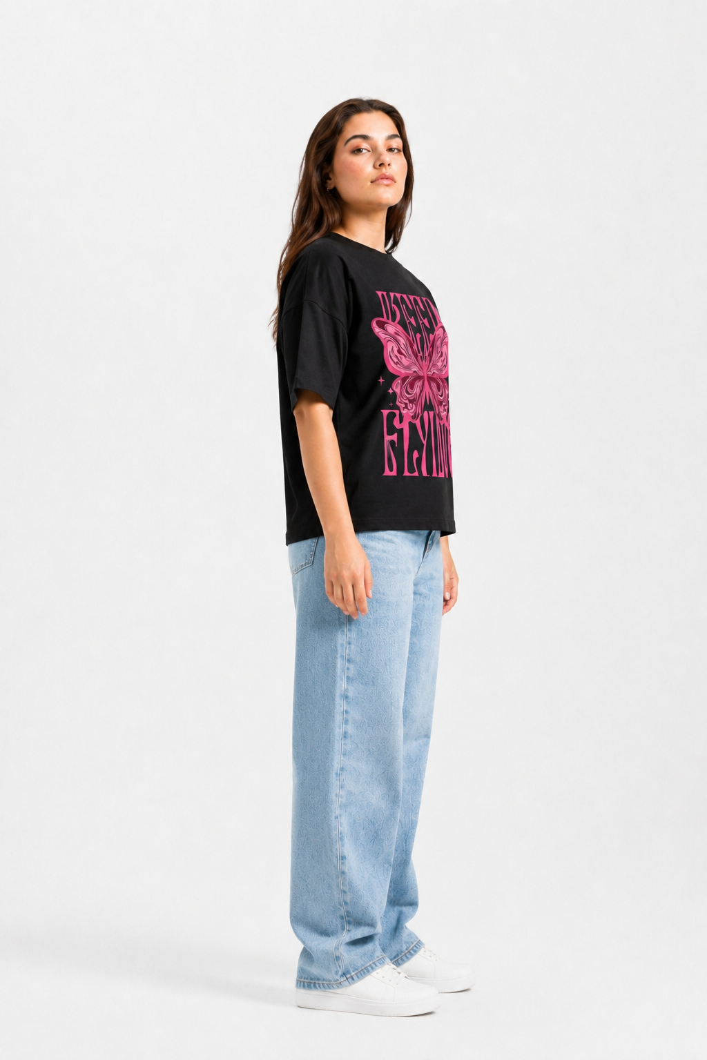 Butterfly Freedom Graphic Oversized T-Shirt Black