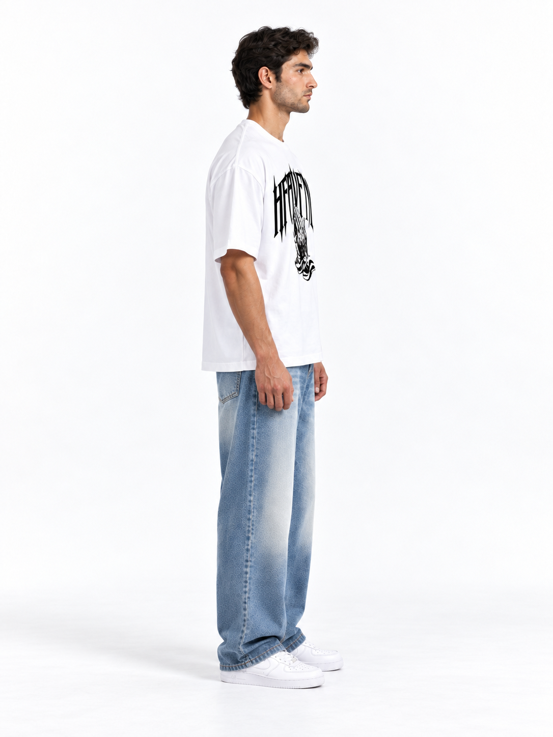 Heavenly Gothic Praying Hands Oversized T-Shirt - White