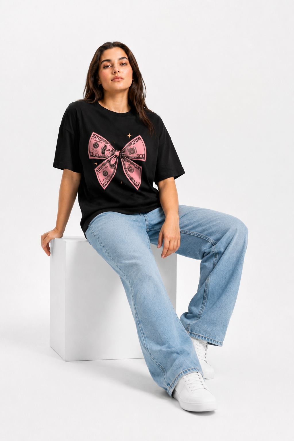 Money Bow Graphic Oversized T-Shirt Black