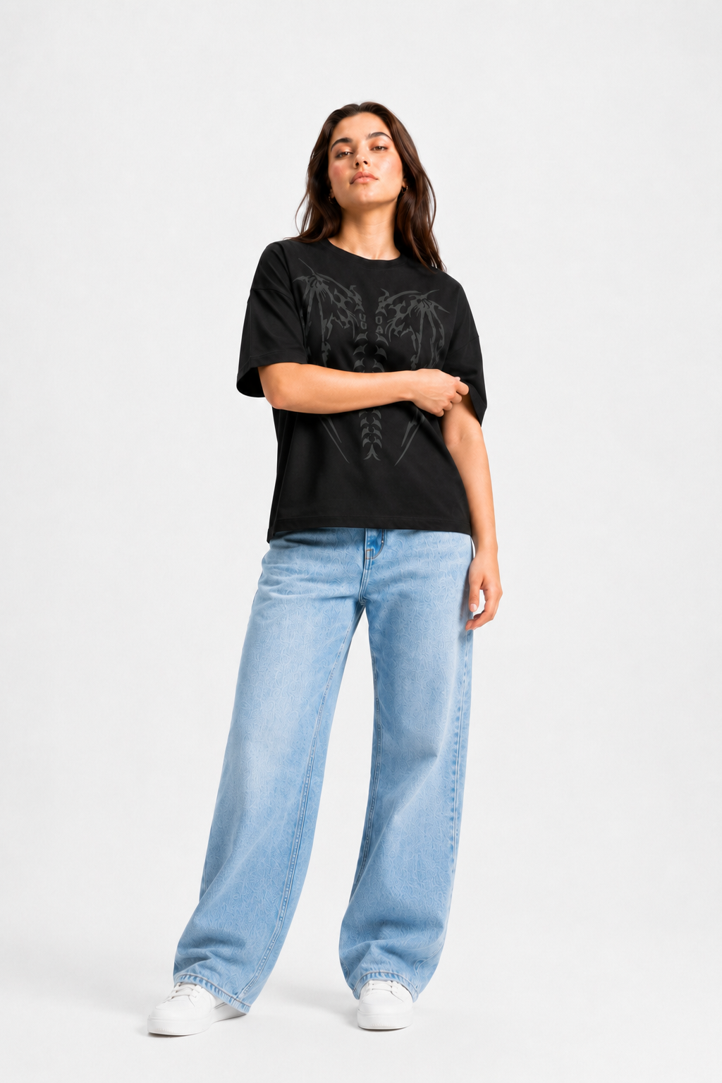 Shadow Wings Oversized Graphic T-Shirt – Black