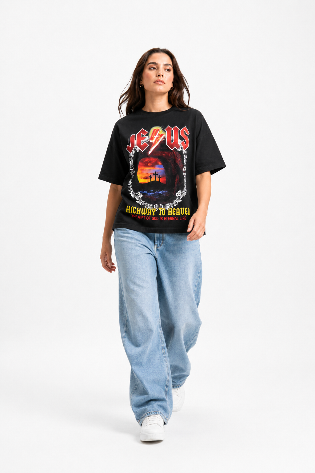 Highway to Heaven Graphic Oversized T-Shirt – Black