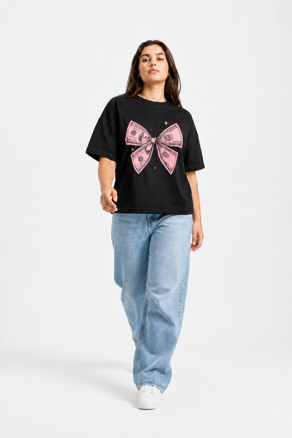 Money Bow Graphic Oversized T-Shirt Black