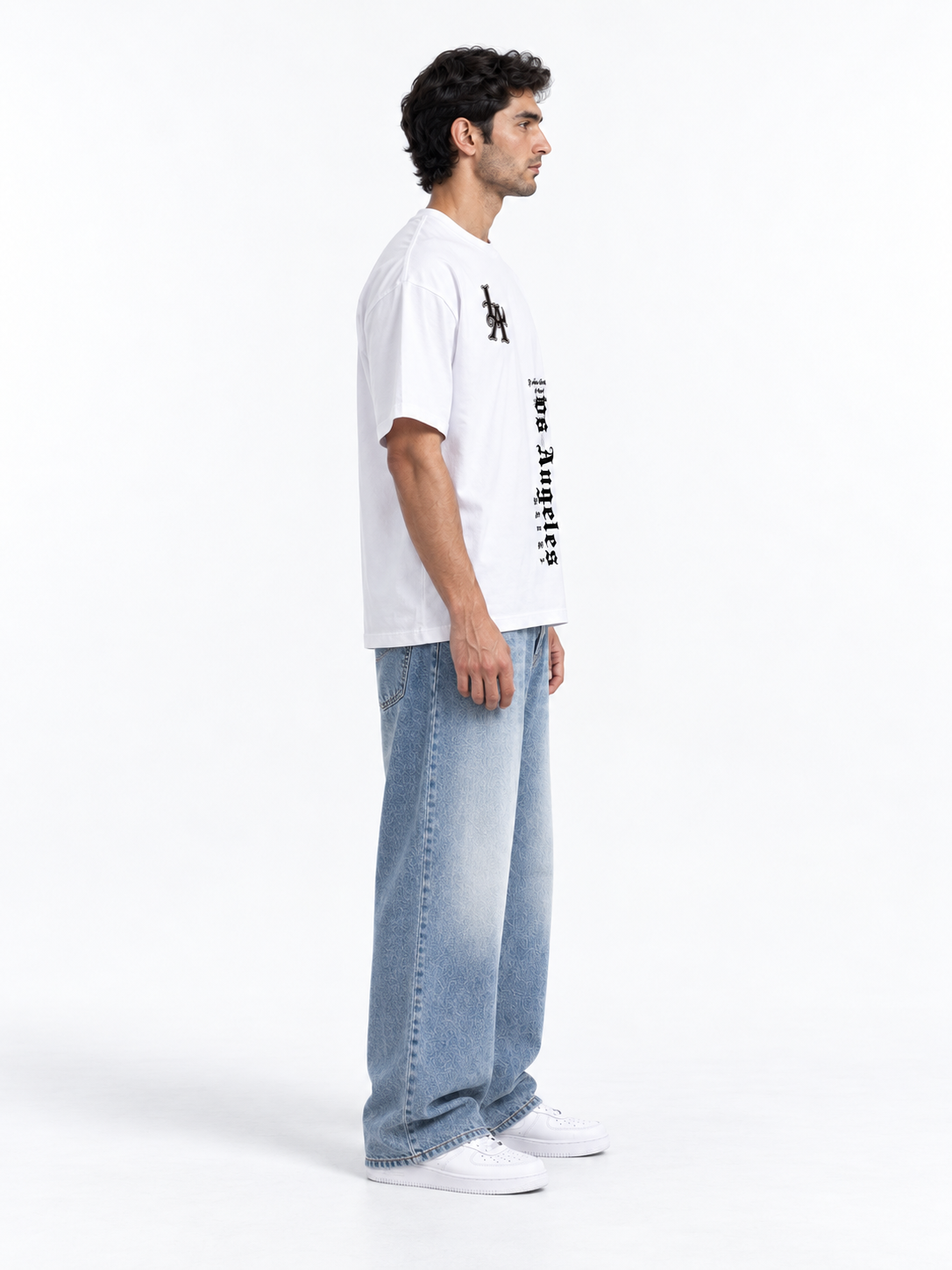 LA Gothic Typography Oversized T-Shirt - White
