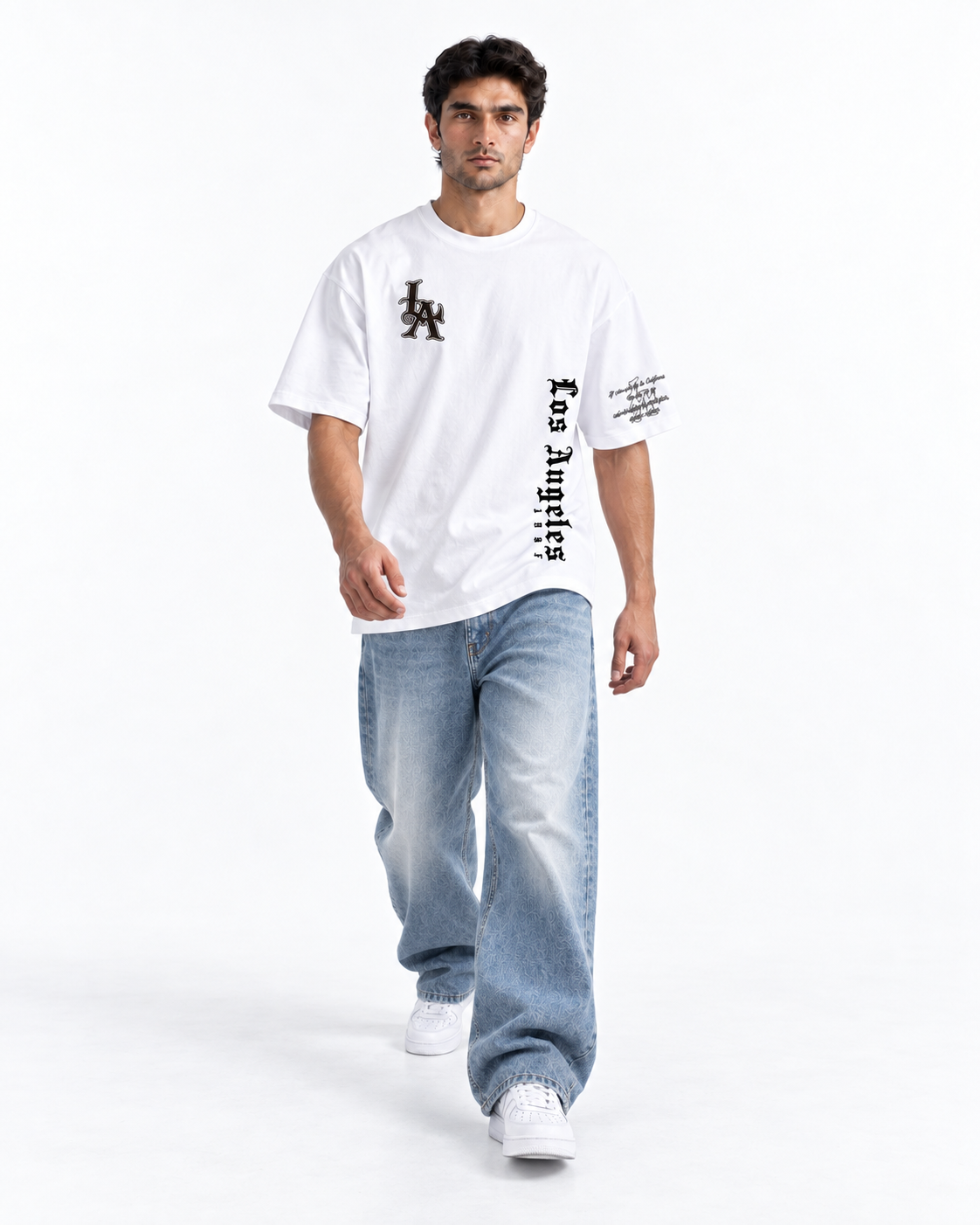 LA Gothic Typography Oversized T-Shirt - White