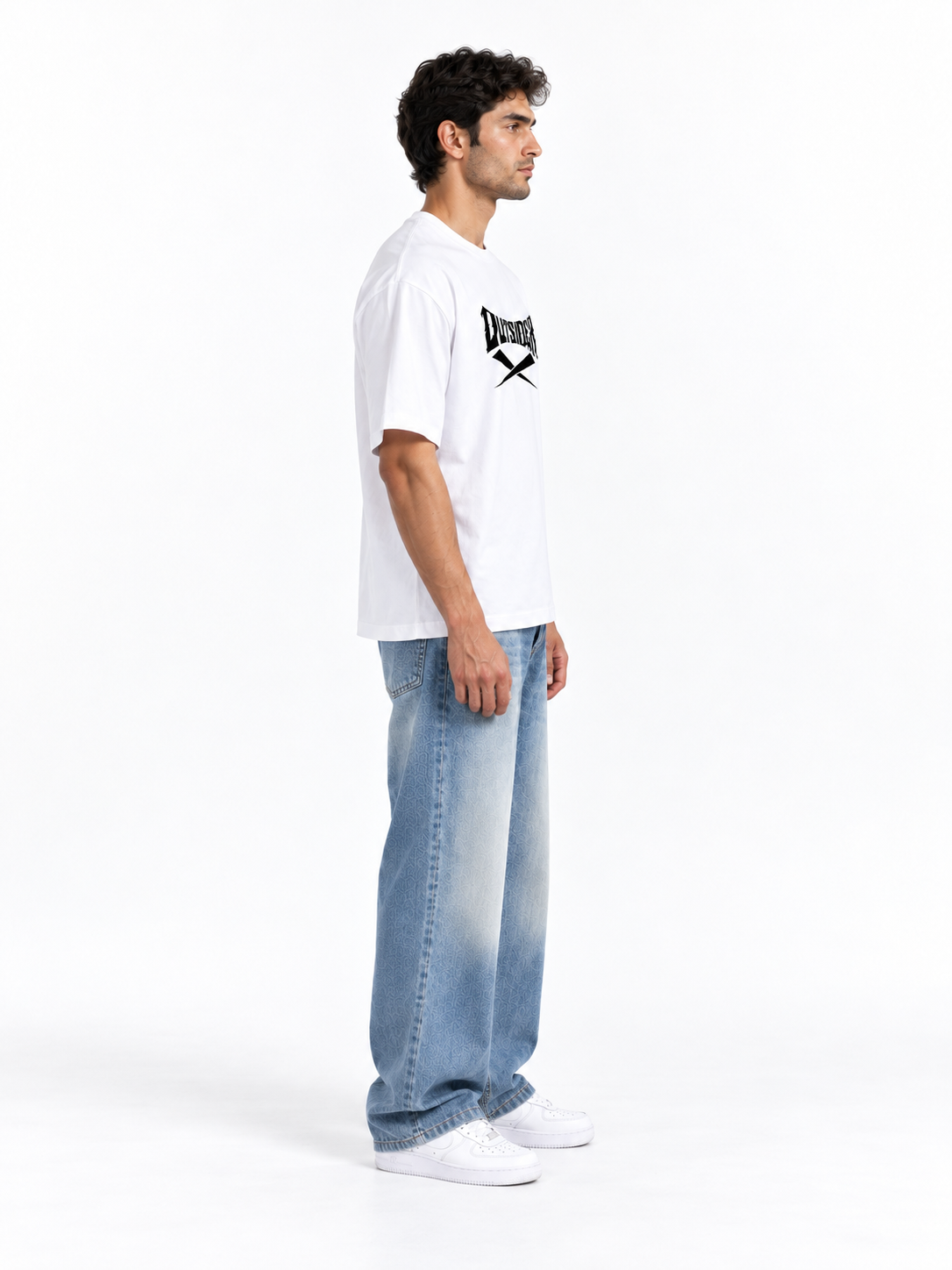 Outsider Gothic Typography Oversized T-Shirt - White