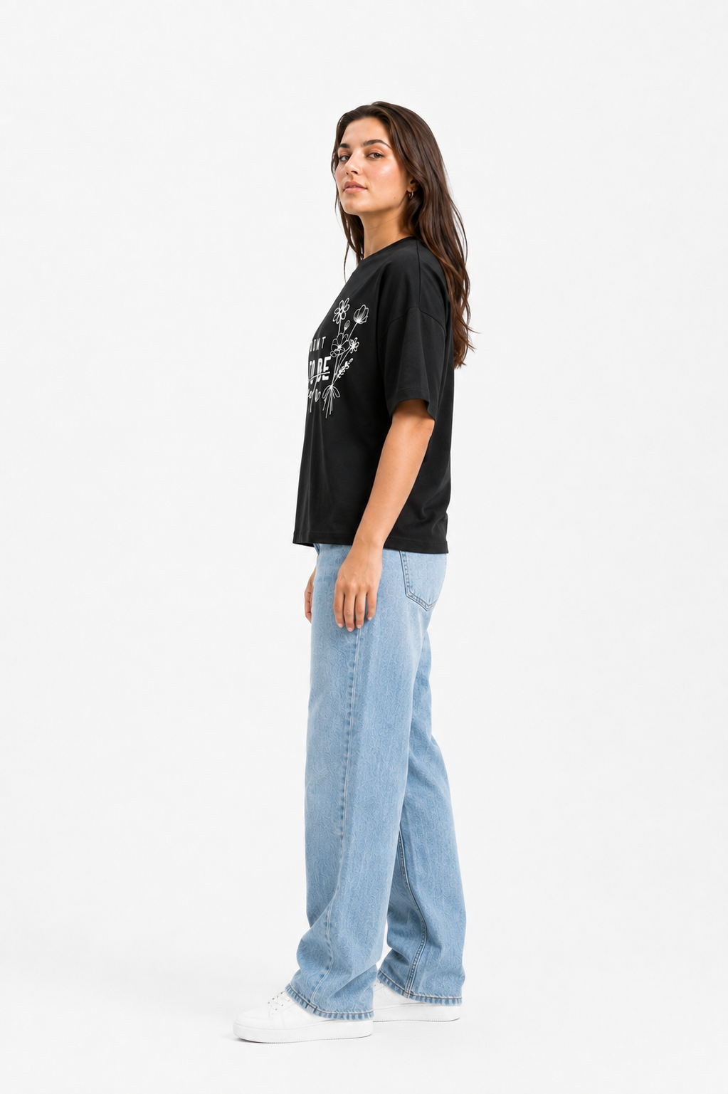 You Don’t Have to Be Perfect Floral Graphic Oversized T-Shirt Black